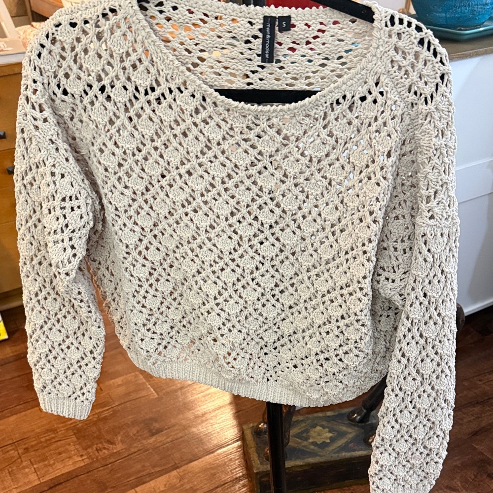 moon & madison Cream Open-Knit Crewneck Sweater